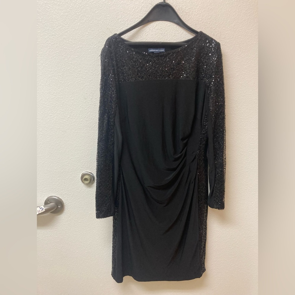 AMERICAN LIVING Black Glitzy Sequin Loaded Rushed Cocktail Dress (16)